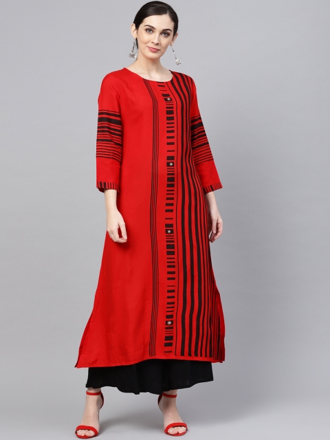 

ANAISA Women Red & Black Printed Straight Kurta