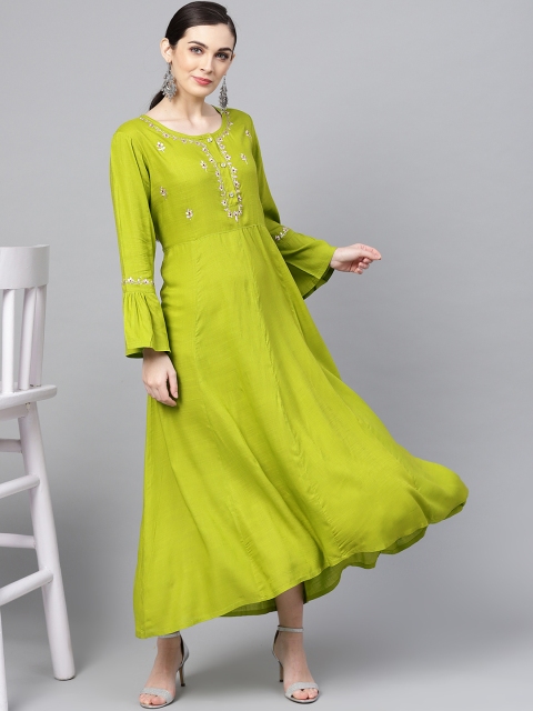 

ANAISA Women Green Embroidered Maxi Dress