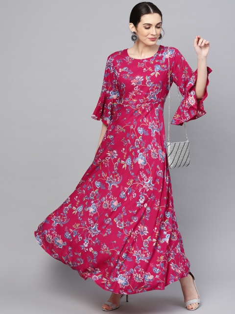 

ANAISA Women Pink Printed Maxi Dress