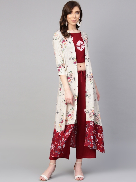 

ANAISA Women Maroon & Beige Printed Top with Palazzos