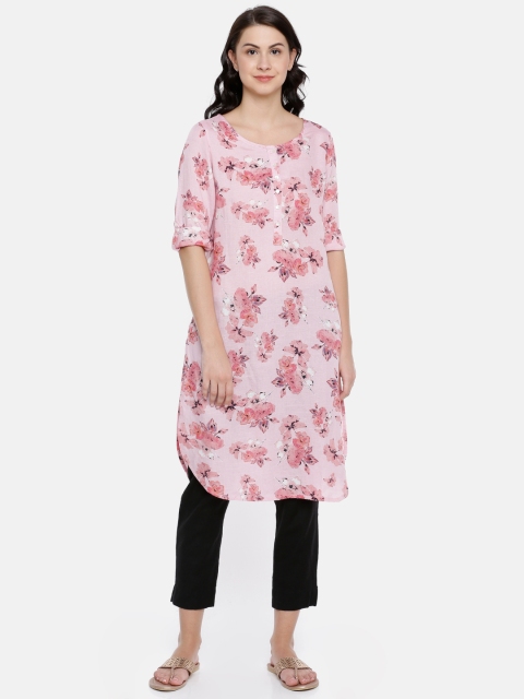 

Melange by Lifestyle Women Pink Printed Straight Kurta