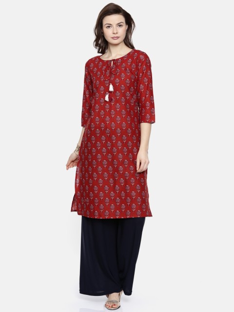 

Melange by Lifestyle Women Rust Red Printed Straight Kurta