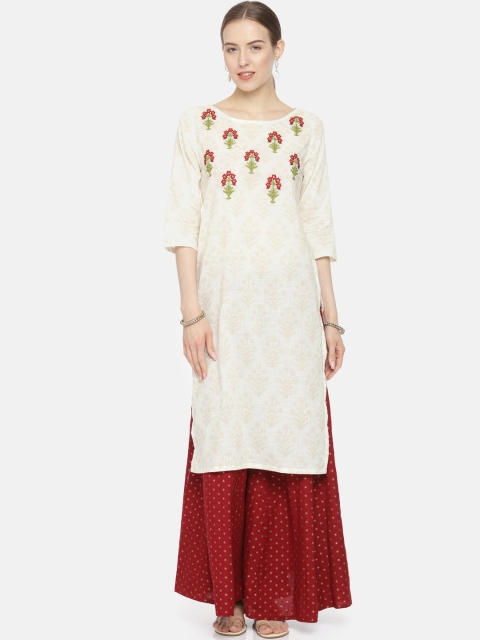 

Melange by Lifestyle Women Off-White Yoke Design Straight Kurta
