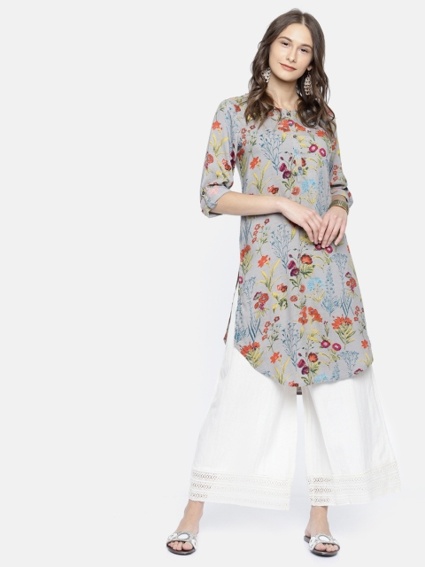 

Melange by Lifestyle Women Grey Printed Straight Kurta