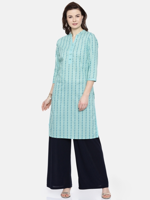 

Melange by Lifestyle Women Turquoise Blue Printed Straight Kurta