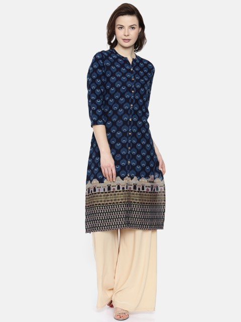 

Melange by Lifestyle Women Navy Blue Printed Straight Kurta