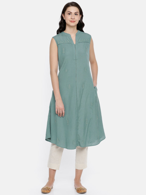 

Melange by Lifestyle Women Green Woven Design A-Line Kurta
