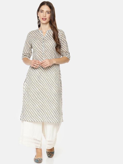 

Melange by Lifestyle Women Grey & Off-White Striped A-Line Kurta