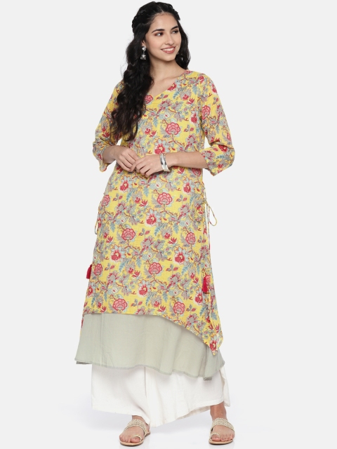 

Melange by Lifestyle Women Yellow Printed A-Line Kurta