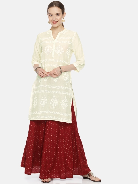 

Melange by Lifestyle Women Off-White Embroidered Straight Kurta