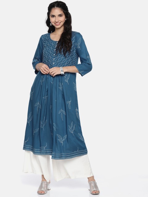 

Melange by Lifestyle Women Teal Blue & White Printed A-Line Kurta