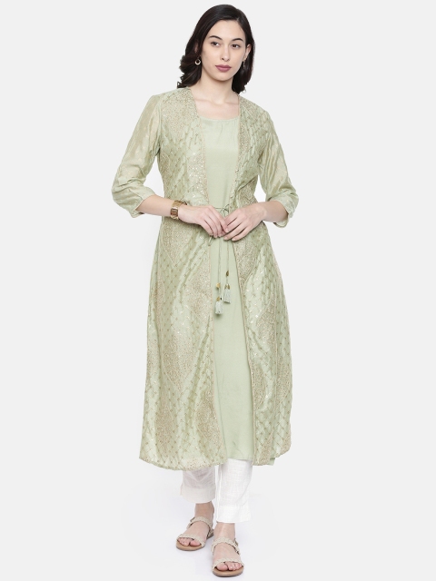 

Melange by Lifestyle Women Green Embroidered A-Line Kurta