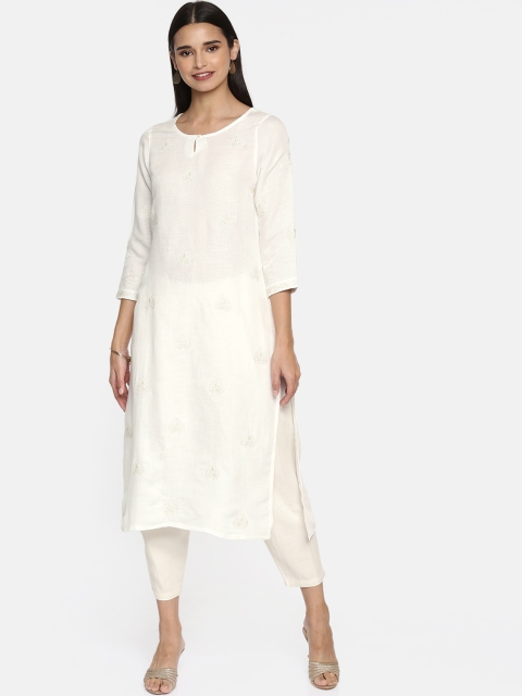 

Melange by Lifestyle Women Off-White Embroidered Straight Kurta