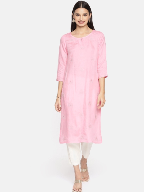 

Melange by Lifestyle Women Pink Embroidered Straight Kurta