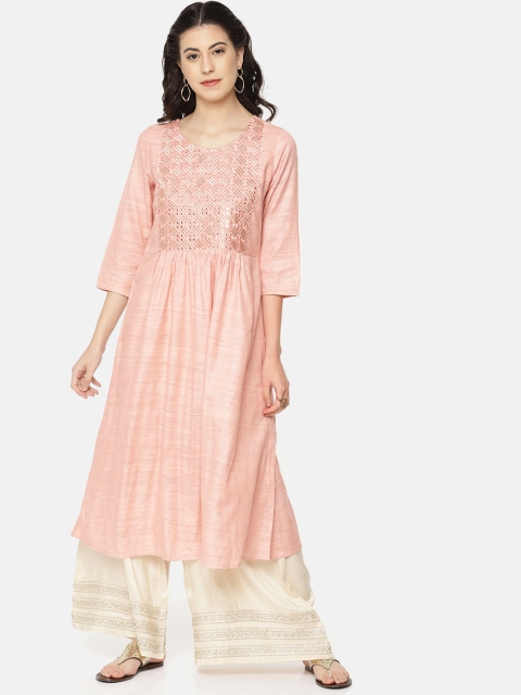 

Melange by Lifestyle Women Pink Embroidered A-Line Kurta