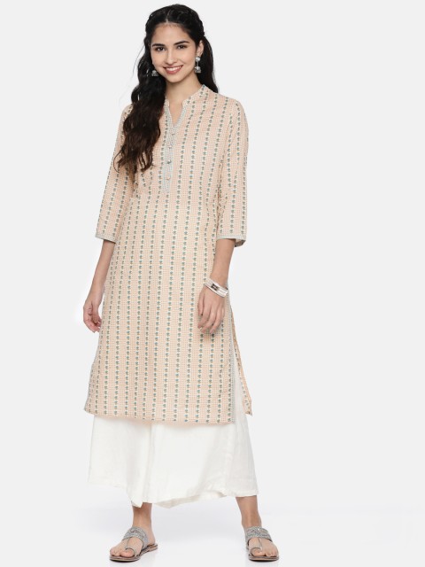 

Melange by Lifestyle Women Beige & Blue Striped Straight Kurta