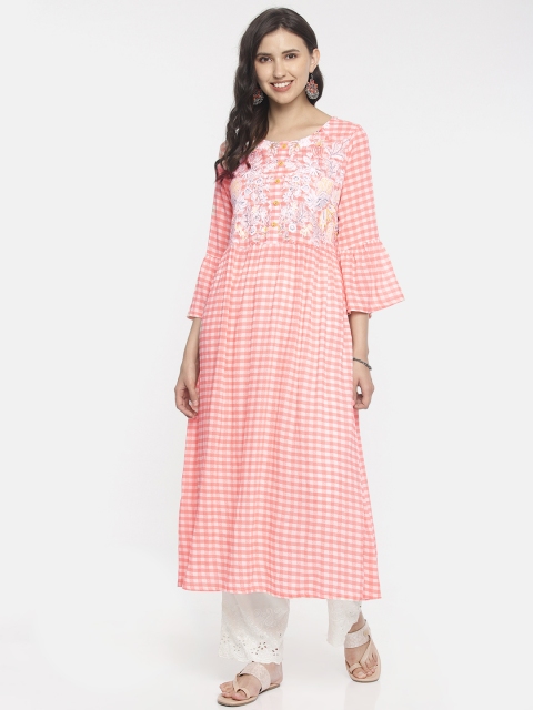 

Melange by Lifestyle Women Peach & White Checked A-Line Kurta