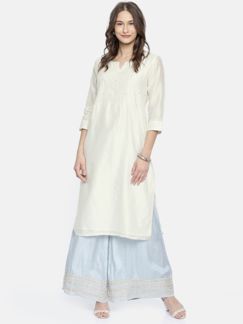 

Melange by Lifestyle Women Off-White Woven Design Straight Kurta