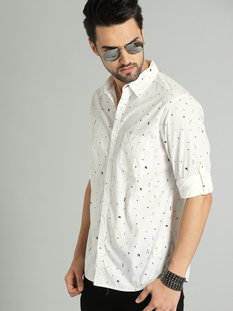 

Roadster Men White Regular Fit Printed Casual Shirt