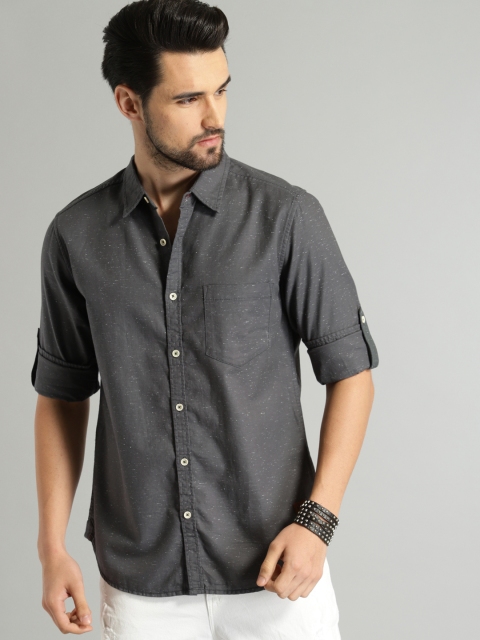 

Roadster Men Charcoal Grey Nepped Casual Shirt