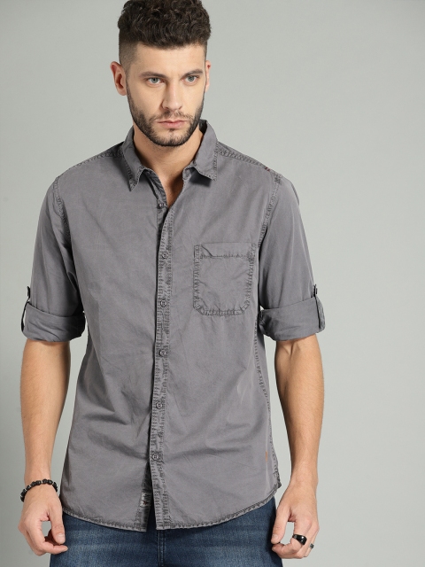 

Roadster Men Grey Regular Fit Faded Casual Shirt