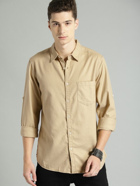 

Roadster Men Beige Regular Fit Solid Casual Shirt