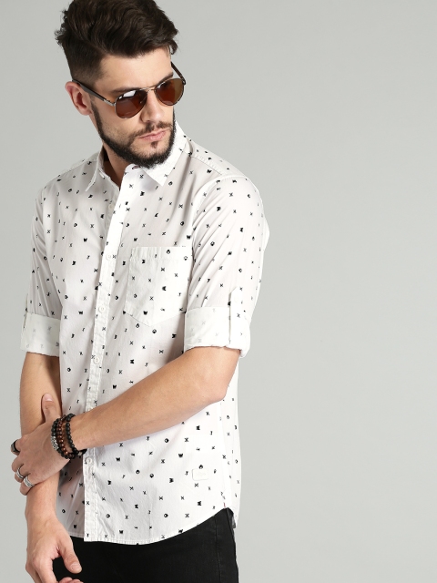 

Roadster Men White Regular Fit Printed Casual Shirt