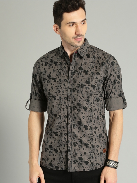 

Roadster Men Charcoal Grey & Black Printed Cotton Casual Shirt