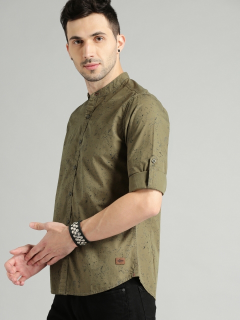 

Roadster Men Olive Green Regular Fit Printed Cotton Casual Shirt