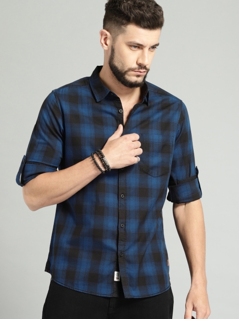 

Roadster Men Blue & Black Shadow Check Casual Shirt