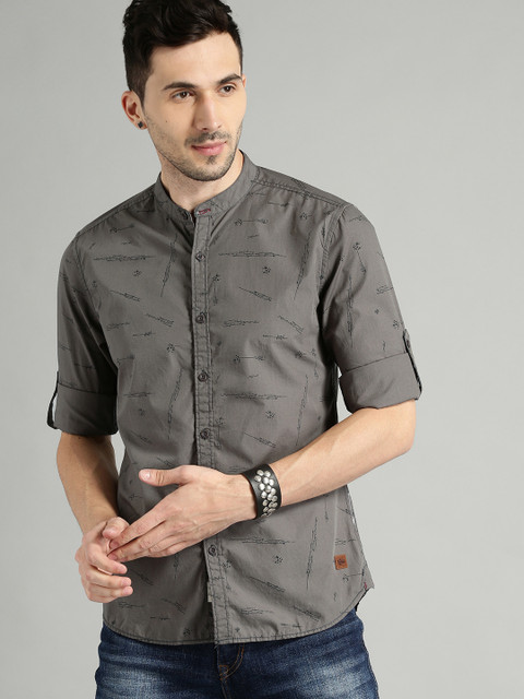 

Roadster Men Charcoal Grey Tailored Fit Printed Cotton Casual Shirt
