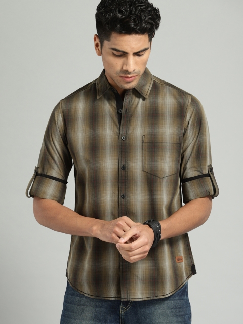 

Roadster Men Olive Green Regular Fit Shadow Check Casual Shirt