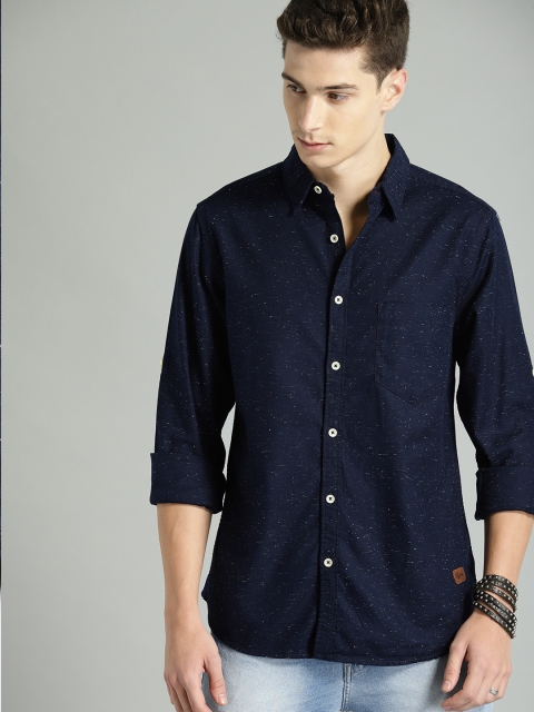 

Roadster Men Navy Blue Regular Fit Self Design Casual Shirt