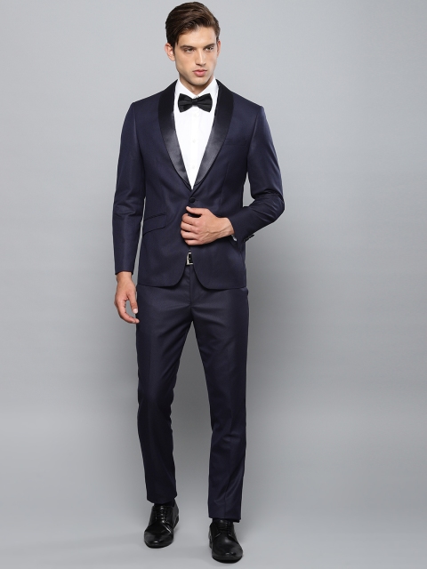 

Louis Philippe Navy Blue Self-Design Single-Breasted Slim Fit Tuxedo Suit