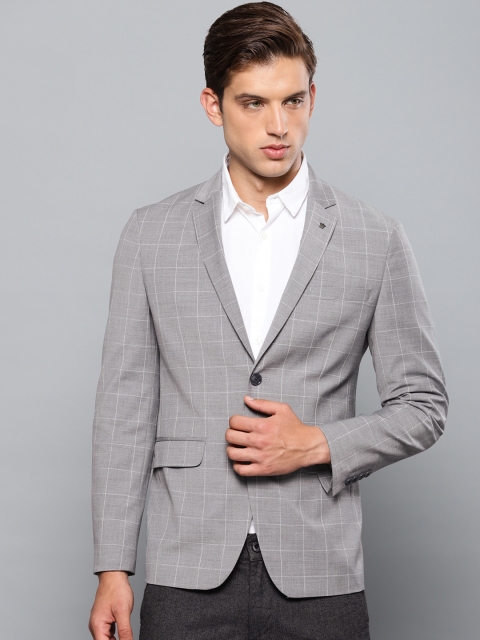 

Louis Philippe Permapress Men Grey & White Slim Fit Single-Breasted Smart Casual Blazer