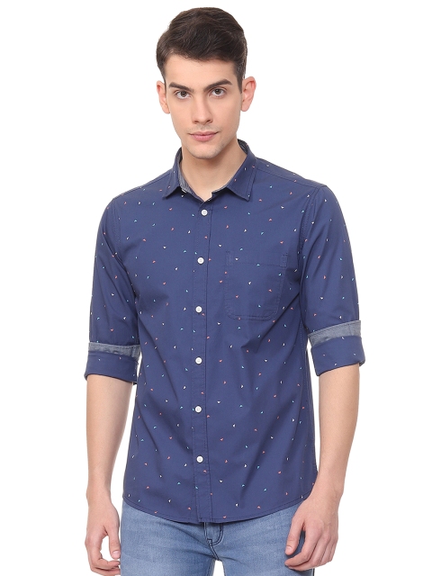 

People Men Navy Blue Slim Fit Printed Casual Shirt