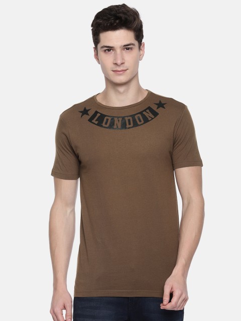 

People Men Olive Green Printed Round Neck T-shirt