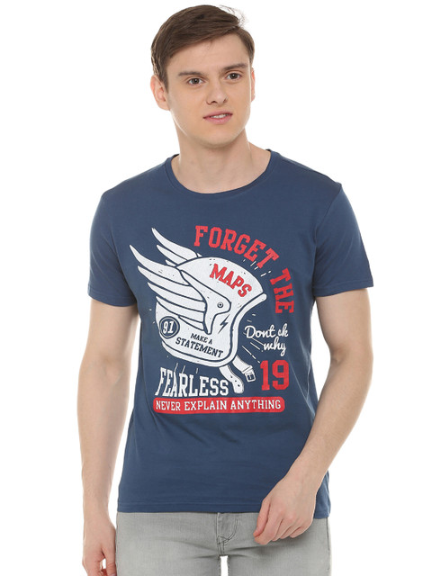 

People Men Blue Printed Round Neck T-shirt