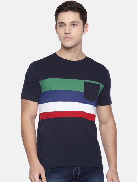 

People Men Navy Blue Striped Round Neck T-shirt