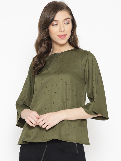 

Ayaany Women Olive Green Printed A-Line Top