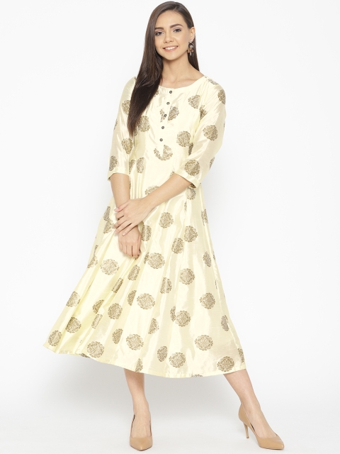 

Ayaany Women Cream-Coloured Printed A-Line Dress