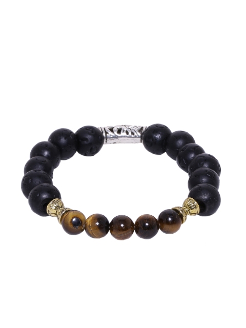 

Dare by Voylla Men Silver-Plated & Black Brass Handcrafted Elasticated Bracelet
