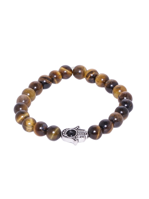 

Dare by Voylla Men Silver-Plated & Brown Brass Handcrafted Elasticated Bracelet