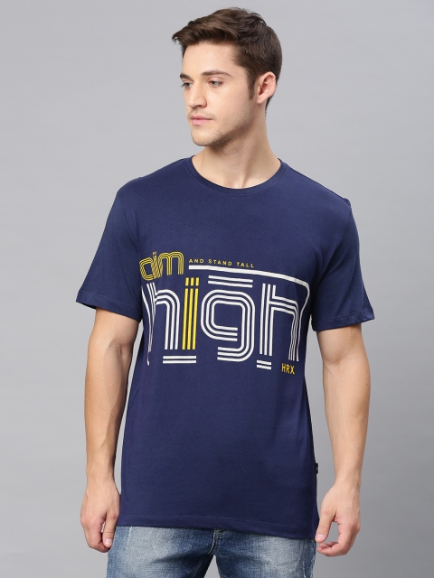 

HRX by Hrithik Roshan Men Blue Printed Regular Fit Lifestyle Tshirts