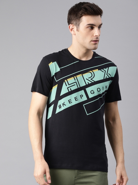 

HRX by Hrithik Roshan Men Black Short Sleeve Printed Round Neck Lifestyle Tshirts