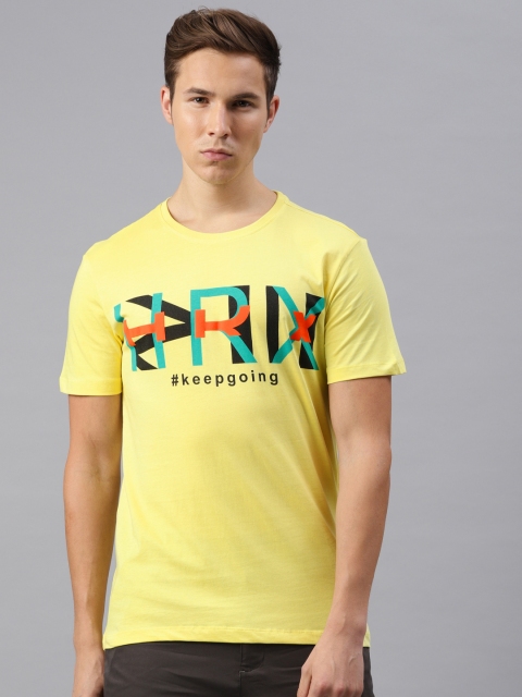 

HRX by Hrithik Roshan Men Yellow Printed Round Neck Lifestyle T-shirts
