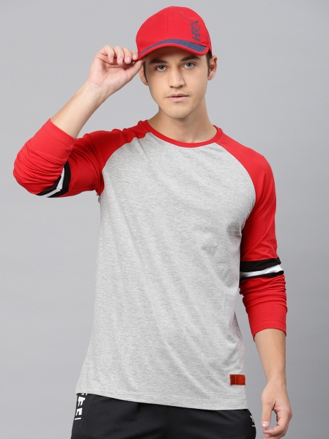 

HRX by Hrithik Roshan Men Grey & Red Round Neck T-shirt