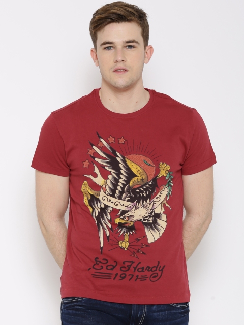 

Ed Hardy Red Graphic Print T-shirt