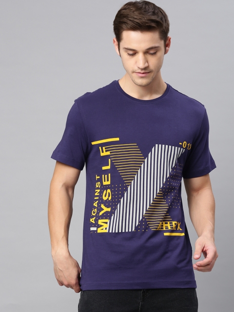 

HRX by Hrithik Roshan Men Blue Printed Regular Fit Tshirts, Navy blue