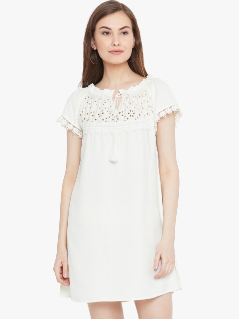 

Toshee Women White Self Design A-Line Dress